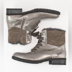 SOCCX silver leather winter ankle boots size 38 Fur trim lining Women’s comfort